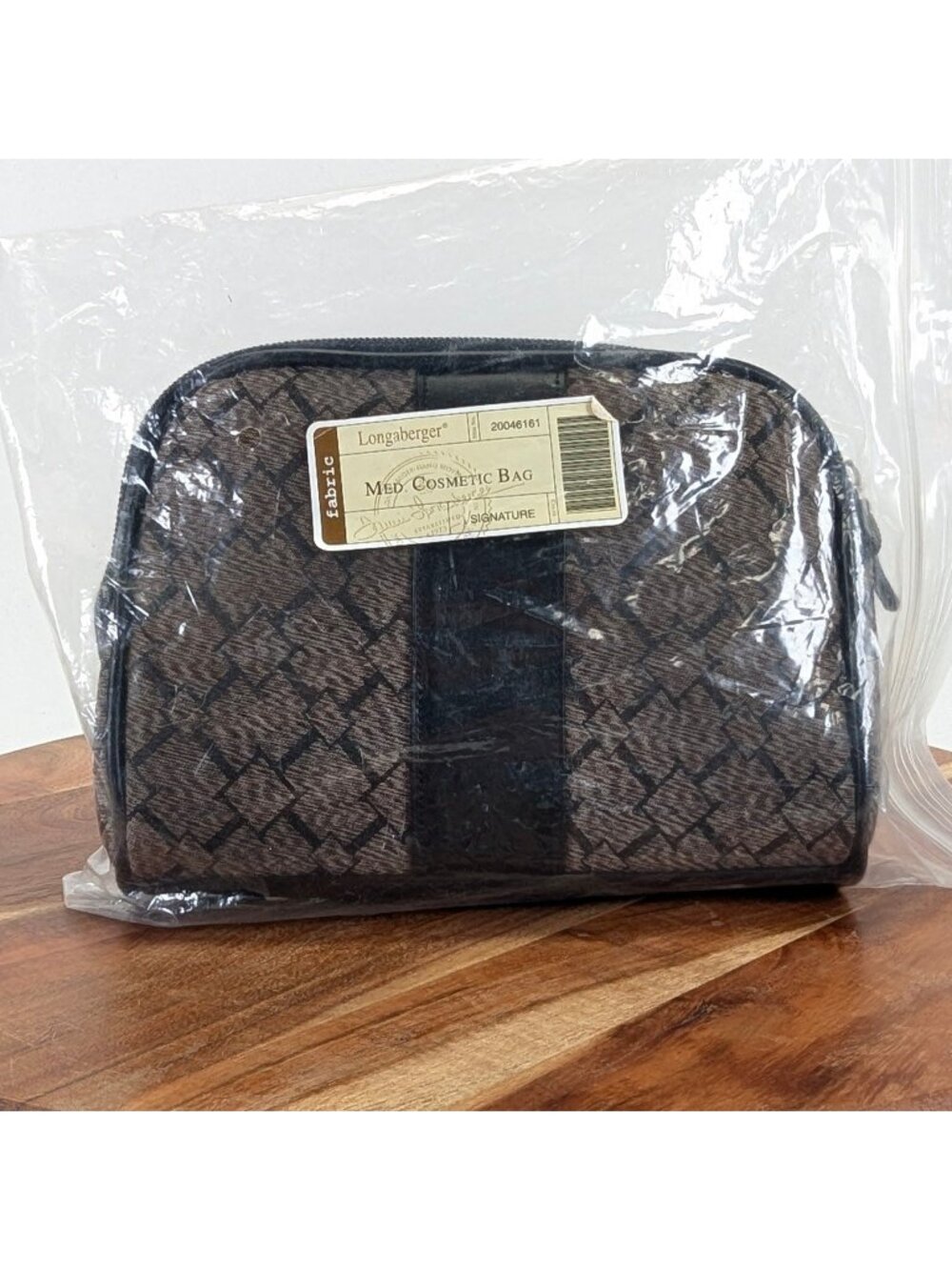 Longaberger Medium Cosmetic Bag Signature w Black Accent Geometric Pattern NEW